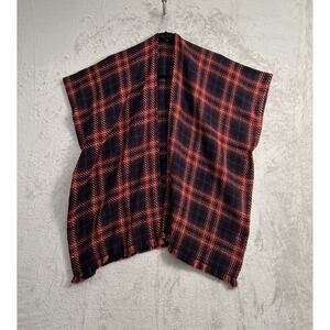 Loft Poncho Wrap Sweater Medium / Large Burgundy Blue Orange Plaid NWOT Bohemian